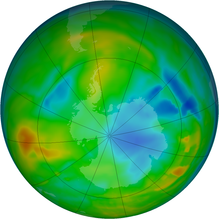 Antarctic ozone map for 29 July 2010